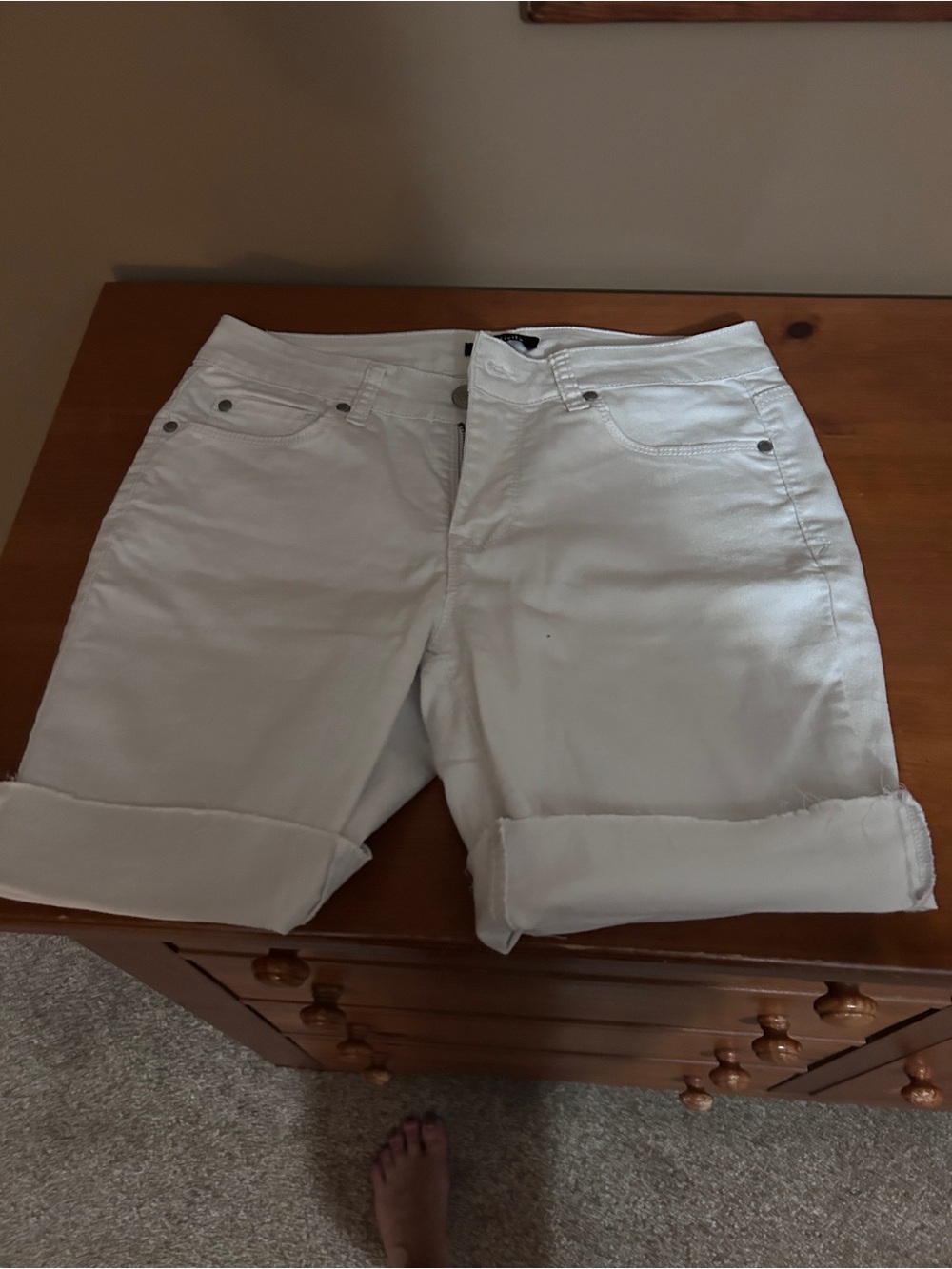 Relativity White Denim Shorts with Dark Blue Waistband